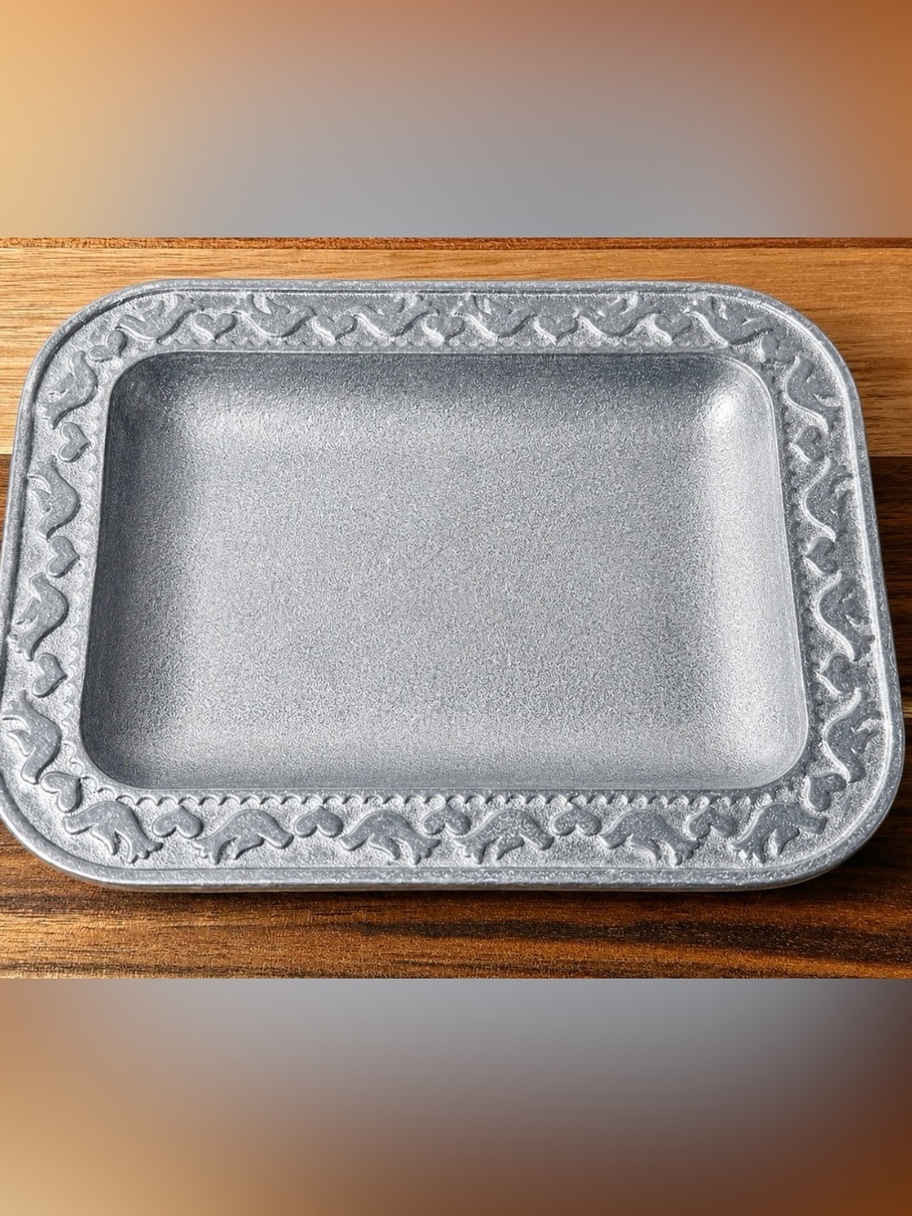 Vintage Pewter (Wilton Armetale Antiquity) Small Rectangular Tray Dove and Heart